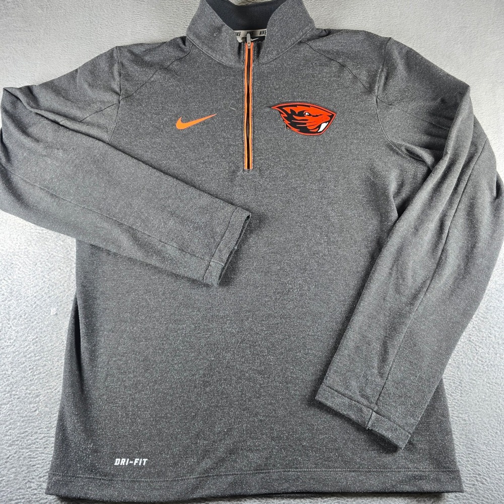 Nike Oregon State Beavers Dri-FIT Quarter Zip Pullover Mens Small Gray Orange